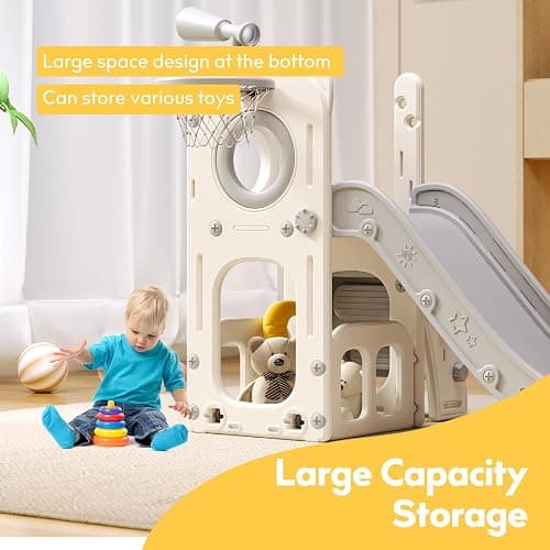 6 in 1 Toddler Playset with Slide,Toddler Slide,Slide for Kids with Basketball Hoop,Ball,Ring Toss,Kids Slide Toddler Playground Toddler Slide Indoor Outdoor Toys thumbnail 4