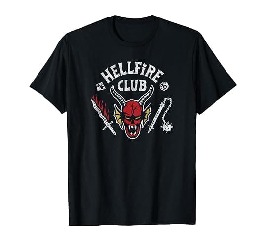 Stranger Things 4 Hellfire Club Skull & Weapons T-Shirt - Image 1
