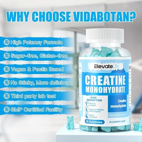 ElevateLife Creatine Monohydrate Gummies for Men & Women, Chewables Creatine Monohydrate for Muscle Strength, Muscle Builder, Energy Boost, Pre-Workout Supplement(90 Count)-Blueberry thumbnail 8