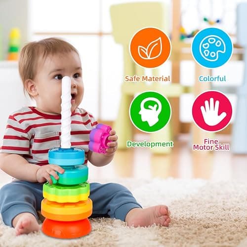 BYFWH Spinning Stacking Toys for Babies 12+ Month Ring Stacker Stacking for Toddlers 1-3 Montessori Toys,Educational Learning Sensory Toy for Kids Easter Christmas Birthday Present for Baby thumbnail 6