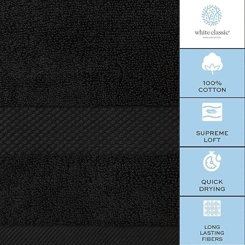 White Classic Luxury Bath Towel Set of 8 Pieces - 100% Turkish Cotton Highly Absorbent Towels for Bathroom, 2 Luxury Bath Towels 700GSM, 2 Hand Towels, 4 Washcloths, Black thumbnail 7