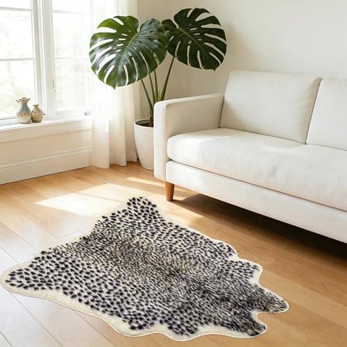 Leopard Print Rug, Cute Faux Cheetah Rugs Cowhide Skin Fur Rug Animal Printed Area Rug Cheetah Carpet for Bedroom,Livingroom, Home Office, 3.3x3.1ft thumbnail 7
