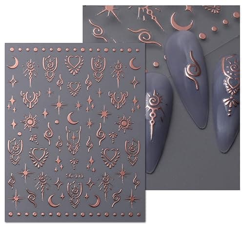 JMEOWIO 9 Sheets Moon Star Nail Art Stickers Decals Self-Adhesive Pegatinas Uñas Sun Nail Supplies Nail Art Design Decoration Accessories thumbnail 3