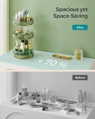 SONGMICS Makeup Organizer, 3-Tier Round Rotating Skincare Organizer Countertop, Customizable, Toiletries Vanity Organizer, Lazy Susan, Gift, Pale Green UJKA011C01 thumbnail 7