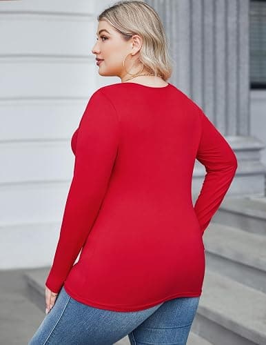 IN'VOLAND Women's Plus Size Long Sleeve Shirts Scoop Neck Slim Fitted T Shirt Stretchy Bodycon Basic Tee Tops thumbnail 4