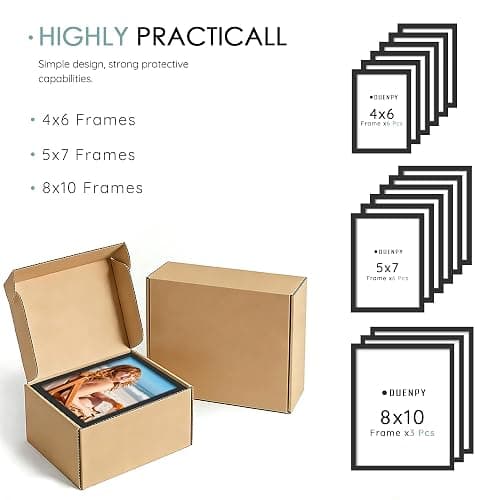 DUENPY 15 Pack Picture Frames Collage Wall Decor, Black Frame Set with 3pcs 8x10, 6pcs 5x7, 6pcs 4x6 for Gallery Display, Wall Mounting & Tabletop, Bulk Photo Frames for Living Room Decor thumbnail 4
