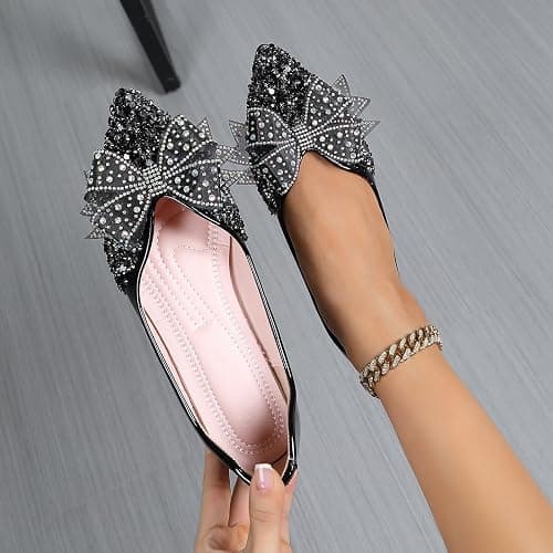 QXCGDYXT Flats Shoes Women Rhinestone Wedding Flats Comfort Pointed Toe Ballet Flat Shoe Low Heel Dress Shoes Sparkly Flats for Women thumbnail 2