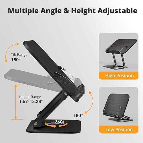 SupeDesk Book Stand for Reading, Adjustable Book Holder with 360° Rotating Bases, Foldable Designs, and Elastic Clips, Multifunctional Display Stand for Recipe, Cookbooks, Magazines, Tablets (Black) thumbnail 4