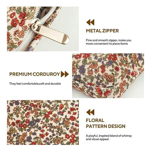 3Pcs Floral Makeup Bags, Cosmetic Bags for Women, Large Capacity Corduroy Makeup bag Set and Portable Mini Makeup Bag,Aesthetic Women Handbags Purses, Travel Essentials Aesthetic Stuff (Floral 01) thumbnail 4