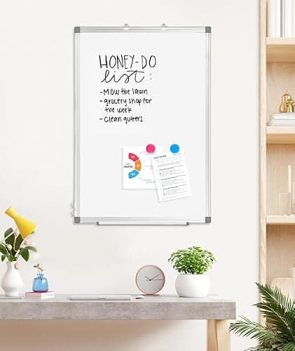 AMUSIGHT Double-Sided Magnetic Whiteboard, 24" x 18" Dry Erase Board Aluminum Frame for Wall, White Board Marker Board for Kitchen, Memo, School, Home, Office thumbnail 2