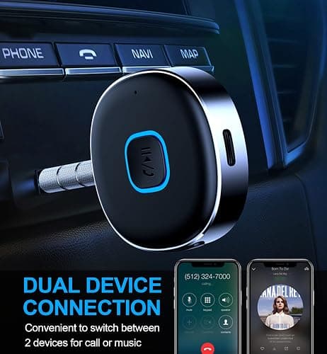 Bluetooth Receiver, LAICOMEIN Portable 3.5mm Aux Car Adapter, Bluetooth Wireless Audio Receiver for Car/Home Stereo/Wired Headphones/Speaker, 16H Battery Life thumbnail 4