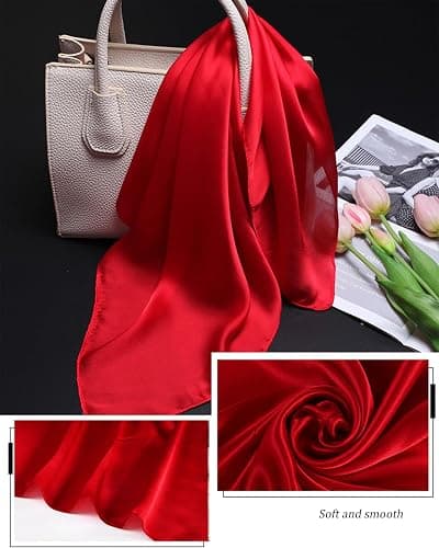 Saiusloa Solid Color Neck Scarf For Women Square Satin Head Scarves headband Bandanas 23.6× 23.6 inches thumbnail 5