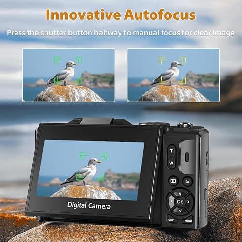 4K Digital Camera for Photography, 4K 64MP Vlogging Camera for YouTube with 3" 180° Flip Screen, Compact WiFi Camera with 18X Digital Zoom, 32GB Micro SD Card & 2 Batteries, Black thumbnail 3