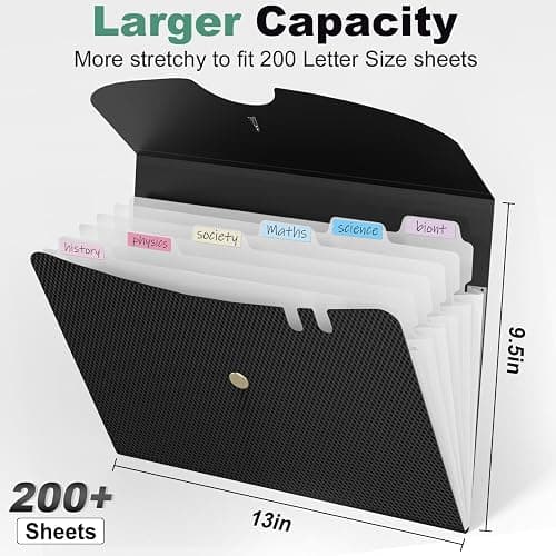 Sooez 7 Pocket Expanding File Folder, Premium Accordion File Organizer, Letter Size Folders for Documents, Sleek Filing Folders with Bungee Closure, Portable Folders for School Office Supplies, Black thumbnail 3