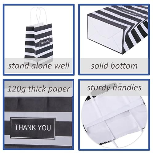 Ronvir 50Pcs Thank You Small Paper Gift Bags Bulk, 5.25" x 3.75" x 8" Kraft Paper Bag for Party Favors,Valentine's Day, Birthday, Wedding, Thanksgiving,Goodie, Retail,Employee appreciation - Black thumbnail 4