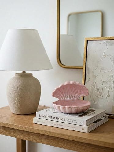Denique Shell Jewelry Dish Tray, Ceramic Trinket Tray Clamshell Jewelry Storage Dish, Ring Holder Dish Key Bowl, Decorative Jewelry Plate, Cute Jewelry Organizer for Room Decor (Pink) thumbnail 3