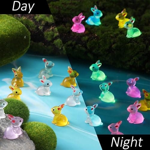 60Pcs Easter Luminous Mini Resin Bunny, Mini Resin Animal Figures Rabbits for Fairy Garden Dollhouse Decor Easter Egg Fillers Party Favors Supplies (6 Colors) thumbnail 5