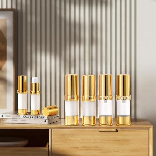 XQNCBY Golden Airless Pump Bottle Travel Set with Box Refillable Cosmetic Vacuum Pump Bottle Such as Hand Soap,Toner,Foundation,Hair Oil,Lotion and Cream (Golden, 5ml-10ml-20g) thumbnail 2