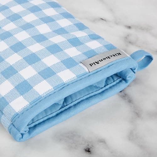 KitchenAid Gingham Oven Mitt 2-Pack Set, Blue Velvet, 7"x13" thumbnail 3
