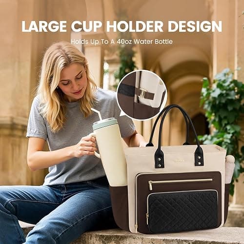 LOVEVOOK Laptop Tote Bag for Women With Large Cup Holder, Work Bags Teacher Nurse Computer Bag, 15.6 Inch Professional Briefcase Business Travel Large Purses Handbag, Diaper Bag With Multi-Pockets thumbnail 5