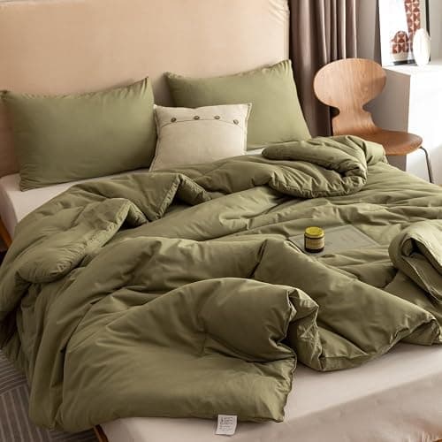 ROSGONIA Twin/Twin XL Comforter Set for College Girls Boys Olive Green, 1 Comforter & 1 Pillowcase, Soft Kids Comforter Sets All Season Dorm Bedding thumbnail 3