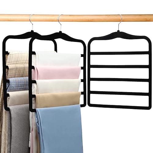 Closet Organizers and Storage,3 Pack Organization and Storage Pants-Hangers-Space-Saving,Velvet Hanger for Dorm Room for College Students Girls Boys Guys Hanging Jean Scarf - Black - Large - Image 1
