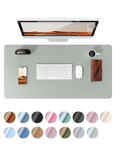 YSAGi Leather Desk Protector, Office Mat, Large Mouse Mat, Non-Slip PU Leather Blotter, Laptop Pad, Waterproof Writing Pad for Office and Home (Grayish Green, 23.6" x 13.8") - Image 1