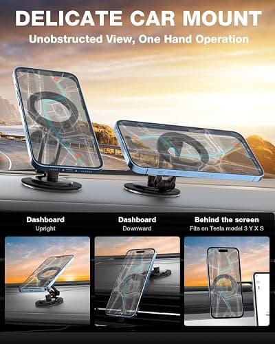 Smolink Tesla Phone Mount, All Metal Strong Magnet Magnetic Phone Holder for Car Dashborad and Tesla Model 3/Y/S/X, Foldable Hidden for MagSafe Car Mount Fit for iPhone All Phones, Black thumbnail 2
