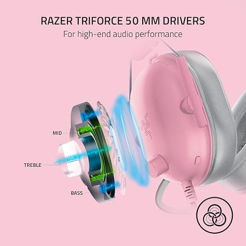 Razer BlackShark V2 X Gaming Headset: 7.1 Surround Sound - 50mm Drivers - Memory Foam Cushions - for PC, PS4, PS5, Switch - 3.5mm Audio Jack - Quartz Pink thumbnail 3