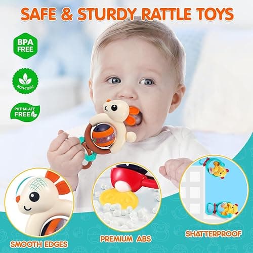 Baby Toys 6-12 Months Infant Toys Set of 3 High Chair Suction Cup Rattle Teething Toys for Baby 6 7 9 12-18 Months 2-in-1 Sensory Development Tray Toy Baby Gifts for Boys Girls thumbnail 4