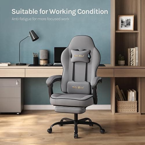 WOLTU Gaming Chair,Adult Computer Chair, Spring Cushion, Grey and Black | Load Capacity of 150kg,Ergonomic Design,Equipped with Headrest,Lumbar Pillow,Footrest and Mesh Fabric thumbnail 9