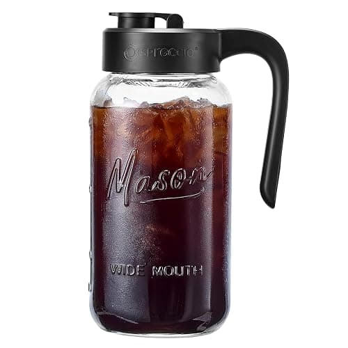 Spreccio Mason Jar Pitcher - Airtight & Leakproof Glass Pitcher with Lid, Perfect for Breastmilk, Cold Brew, and Sun Tea, 2 Quart (64 oz) 1/2 Gallon Mason Jar with Pour Spout Lid - Image 1