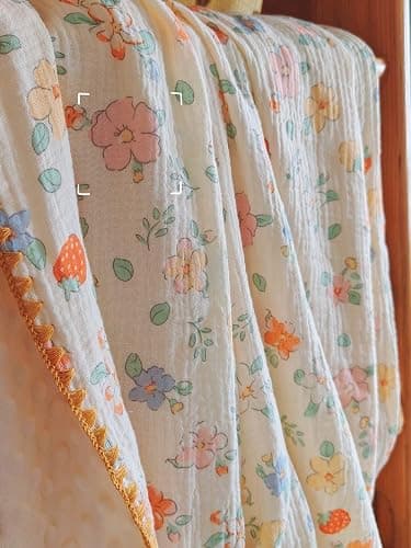 Gunnaicat Baby Swaddel Blanket Cotton Muslin Thick Crib Bedding Dotted Backing Double Layer Receiving Blanket 40"x40" (Strawberry Flower) thumbnail 5