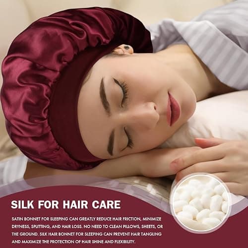Doitory Satin Silk Bonnet for Sleeping, Double Layer Silk Sleep Cap for Men & Women, Soft Satin Lined Bonnet for Curly Hair thumbnail 4