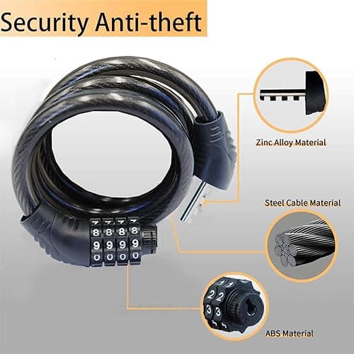 Combination Bike Cable Lock - 4 Digit, 32 inch Long Coiled Security Resettable Cable Lock, Anti-Theft Accessories for Mountain Bike, Road Bike, Electric Bicycle, Scooter - 4 Combination Lock thumbnail 2