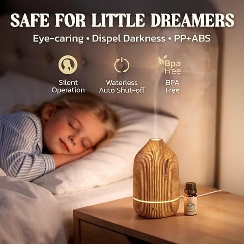 Essential Oil Diffuser, 100ml Aromatherapy Diffuser, Mini Ultrasonic Diffuser for Essential Oil, Home, Office, Cool Mist Humidifier with 7 Led Light, Auto Shut-Off, Wood Grain thumbnail 5