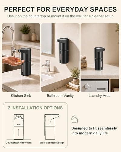 Fantictas Automatic Liquid Soap Dispenser, 3 Levels for Kitchen and Bath | For Hand and Dish Soap, Responsive Sensor, Type-C Charging, 90-day Use, Wall Mountable, IPX5 Waterproof, 350ML, Black Gel thumbnail 9