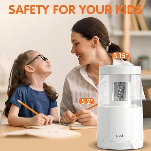 Deli Electric Pencil Sharpener, Automatic Pencil Sharpeners for No.2 Pencils Colored Pencils, Auto Stop, USB & Battery Operated for Kids, Students, Classroom, Home and Office, White - White thumbnail 7