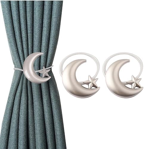 Curtain Tiebacks, 2 Pack Magnetic Curtain Tiebacks Star Moon Curtain tie Back Curtain holdbacks Magnetic Curtain Clips Curtain tie Backs Curtain Clips Holder for Window Draperies Hold Curtains Drape - Image 1