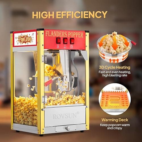 ROVSUN Popcorn Machine with 8 Ounce Kettle Makes Up to 32 Cups, Commercial Popcorn Machine Countertop Popcorn Maker w/Stainless Steel Scoop, Oil Spoon & 3 Popcorn Cups for Home Movie Theater, ETL, Red thumbnail 5