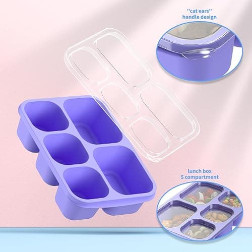 Bento Box Adult Lunch Box - 4 Pack, 5 - Compartment Meal Prep Container for Kids, Reusable Food Storage Snack Containers - Stackable for School, Work, and Travel (PP(Blue/Pink/Green/Purple)) thumbnail 5
