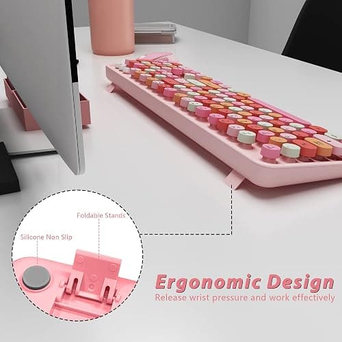 KOOTOP Cute Pink Wireless Keyboard and Mouse, 2.4G Retro Round Keycap for PC, Mac, Laptop, Tablet, Computer Windows thumbnail 4