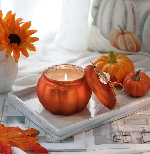 Pumpkin Shaped Candles, Pumpkin Spice Scented Candles, Autumn Candle for Thanksgiving, Fall Candle Gift for Home, 12oz, Farmhouse Pumpkin Decor thumbnail 6