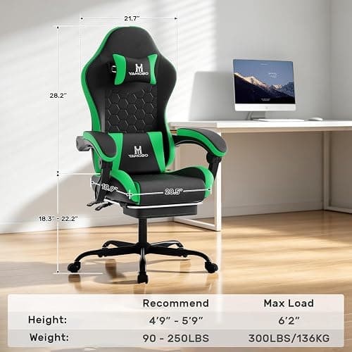 YAMOBO Gaming Chair, Computer Office Chair with Footrest, Adjustable Height & Backrest Gaming Chairs with Swivel for Adults, High Back PU Leather Ergonomic Chair with Lumbar Support, Blackgreen thumbnail 3