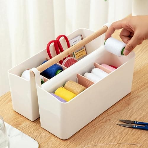 Vidifor Large Plastic Portable Caddy with Handle, Storage Organizer Bin with Adjustable Dividers for Art Supplies, Crafts, Colored Pencils, Makeup Desk thumbnail 5