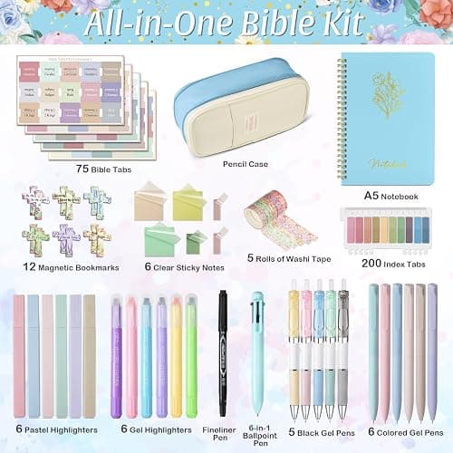 Bible Study Supplies Bible Journaling Kit: Bible Accessories Set with Journal, Pen Case, Tabs, Bookmarks, Tape, Highlighters and Pens No Bleed, Bibles Study Kit for Women Men Beginner Christian Gifts - Blue thumbnail 2