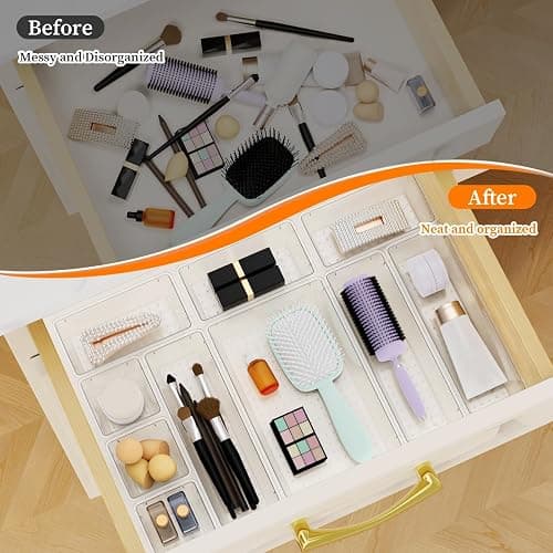 StorMiracle 32 PCS Clear Plastic Drawer Organizer Set, 4-Size vanity organizer Trays and Storage Bins for Makeup, Jewelry and Gadgets in Bedroom, Bathroom and Office, Clear thumbnail 6