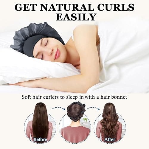 Gwabee No Heat Overnight Hair Curlers Headband, 70" Soft Ribbon Curl Wrap for Long Hair - 9 PCS Curling Rods Set - Grey thumbnail 2