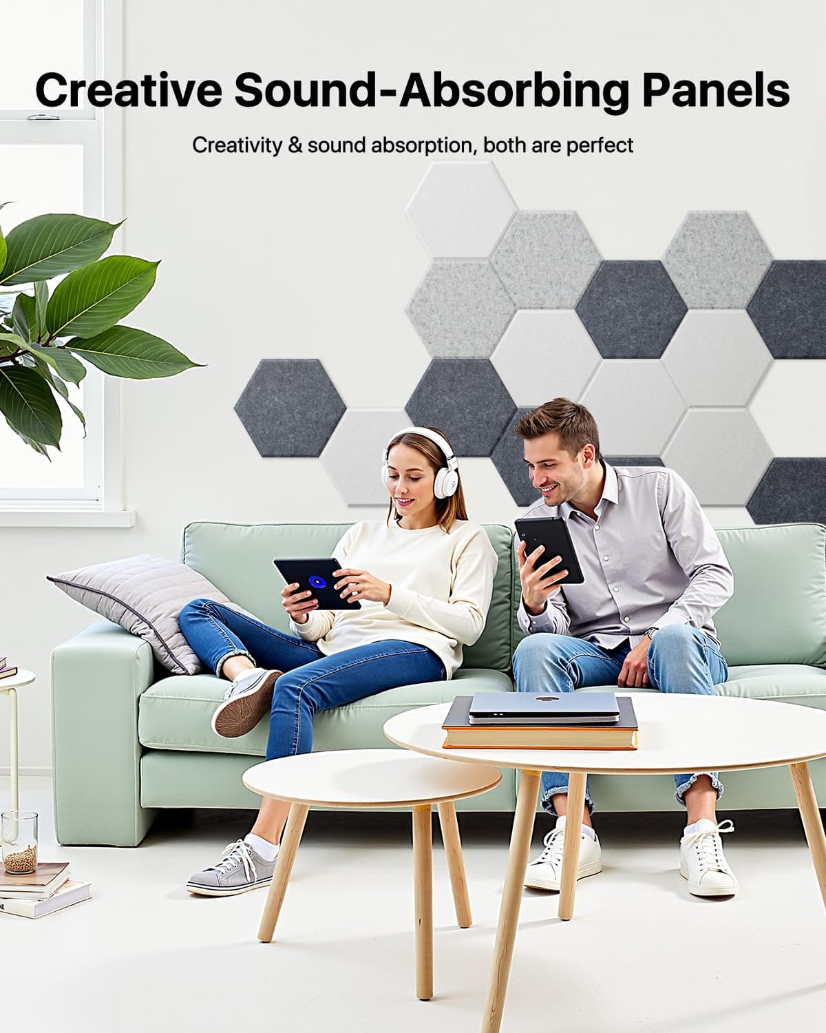 Hexagon Acoustic Panels Self-Adhesive 12 Pieces Acoustic Foam Soundproofing Panels High Density Soundproofing for Wall Decor and Acoustic Treatment Soundproofing Tiles 30×26×0.9 thumbnail 7
