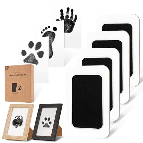 catose Inkless Paw Print Kit for Dogs,Cats & Babies - Clean Touch Dog Nose & Baby Handprint Kit,Mess Free Dog Paw Print Kit,4-Pcs Ink Pads & 2 Wooden Frames - Keepsake Gifts for Pet Lovers,New Moms - Image 1